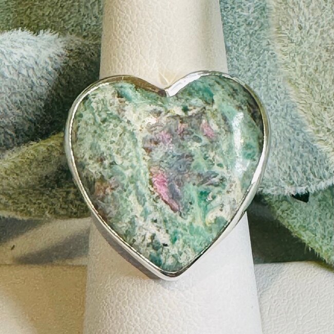 Ruby in Fuchsite Rings - Heart Adjustable Bezel Set - Sterling Silver