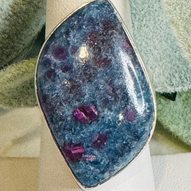 Ruby in Blue Kyanite Rings - S Shape Adjustable Bezel Set - Sterling Silver