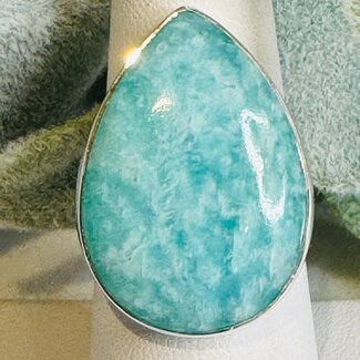 Russian Amazonite Rings - Teardrop Pear Adjustable Bezel Set - Sterling Silver