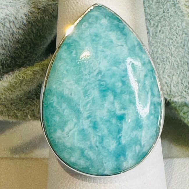 Russian Amazonite Rings - Teardrop Pear Adjustable Bezel Set - Sterling Silver