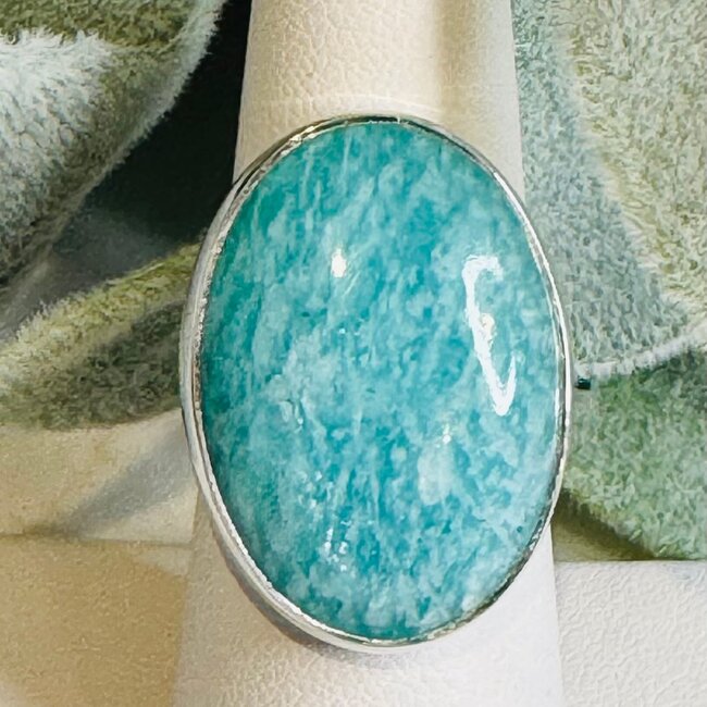 Russian Amazonite Rings - Oval Adjustable Bezel Set - Sterling Silver