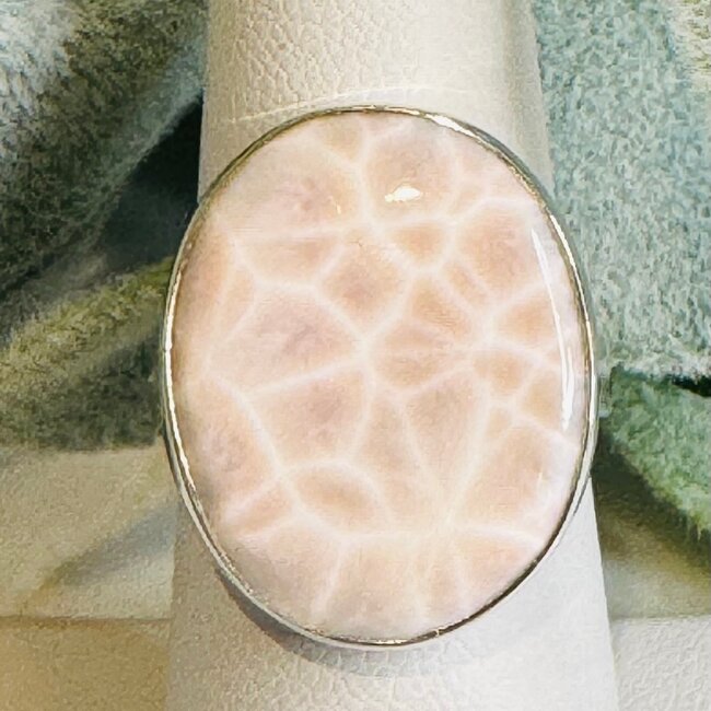 Pink Natrolite (Rhodatrolite Thomsonite Pink Larimar) Rings - Oval Adjustable Bezel Set - Sterling Silver