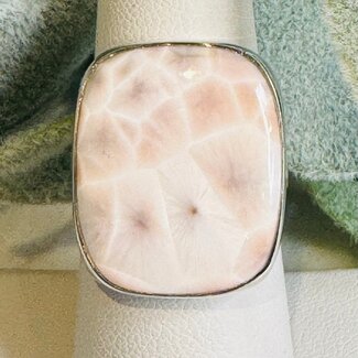 Pink Natrolite (Rhodatrolite Thomsonite Pink Larimar) Rings - Rectangle Adjustable Bezel Set - Sterling Silver
