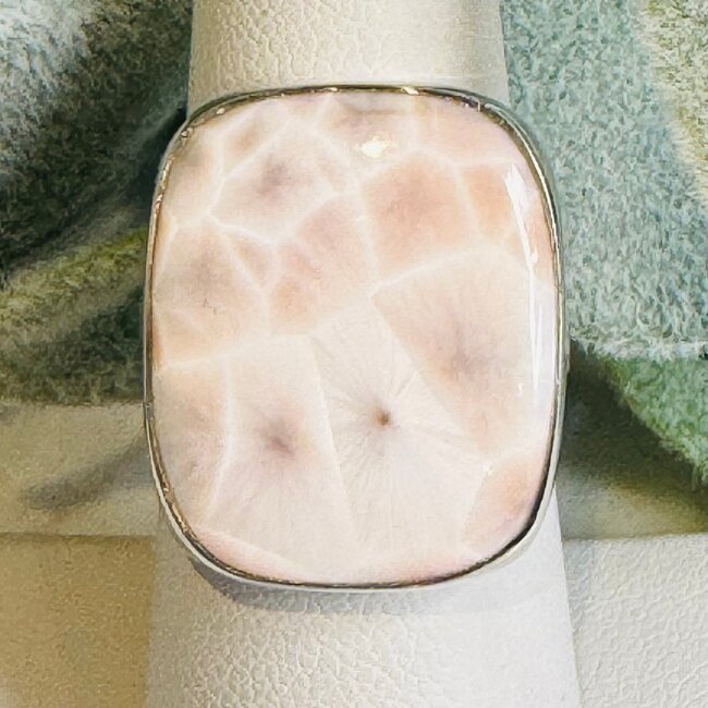 Pink Natrolite (Rhodatrolite Thomsonite Pink Larimar) Rings - Rectangle Adjustable Bezel Set - Sterling Silver