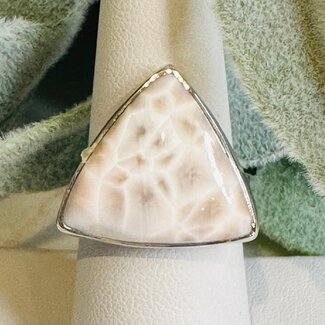Pink Natrolite (Rhodatrolite Thomsonite Pink Larimar) Rings - Triangle Adjustable Bezel Set - Sterling Silver