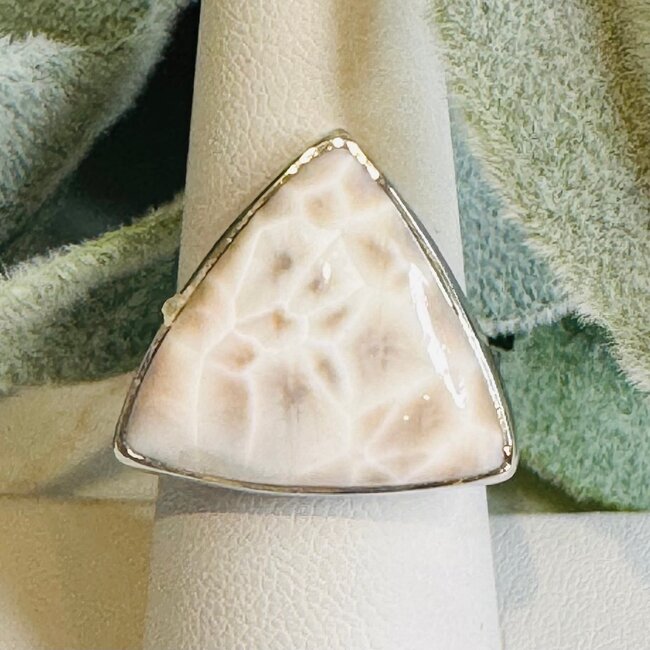 Pink Natrolite (Rhodatrolite Thomsonite Pink Larimar) Rings - Triangle Adjustable Bezel Set - Sterling Silver