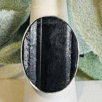 Black Tourmaline Rings - Oval Adjustable Rough Raw Natural - Bezel Set Sterling Silver