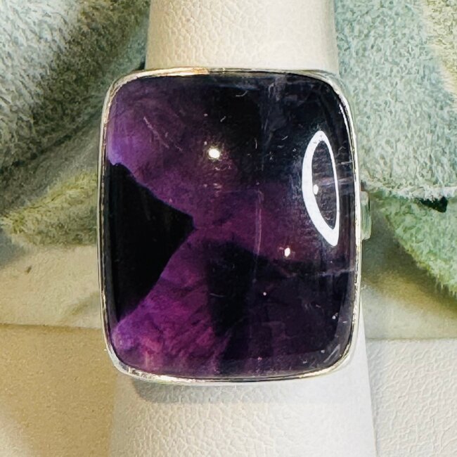 Amethyst (Trapiche) Rings - Rectangle Adjustable Bezel Set - Sterling Silver