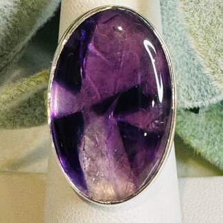 Amethyst (Trapiche) Rings - Oval Adjustable Bezel Set - Sterling Silver