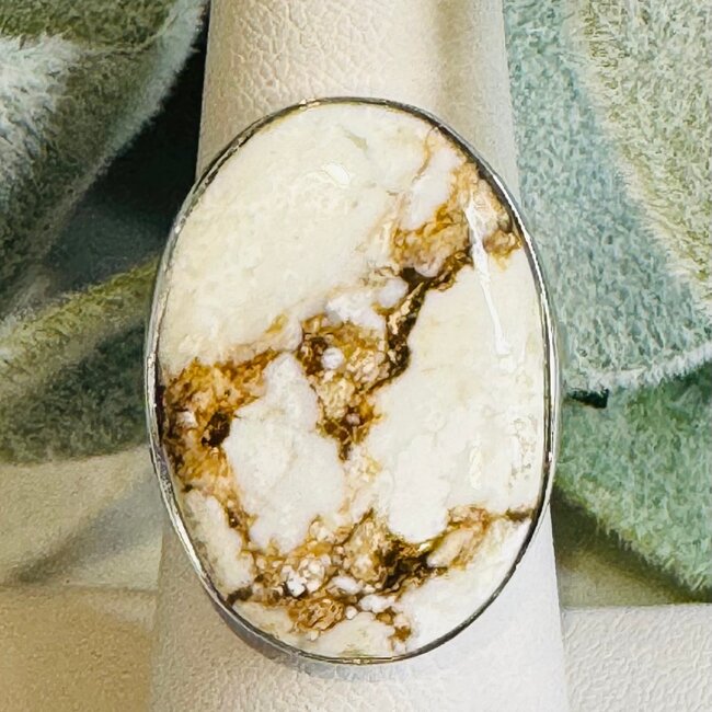 Howlite (Magnesite) Rings - Oval Adjustable Bezel Set - Sterling Silver