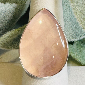 Rose Quartz Rings - Teardrop Pear Adjustable Bezel Set - Sterling Silver