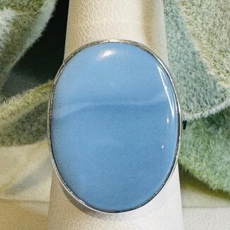 Blue Opal Rings - Oval Adjustable Bezel Set - Sterling Silver
