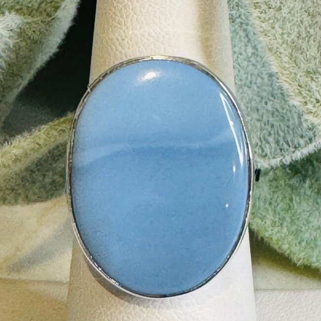 Blue Opal Rings - Oval Adjustable Bezel Set - Sterling Silver