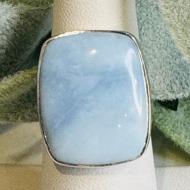 Blue Opal Rings - Rectangle Adjustable Bezel Set - Sterling Silver
