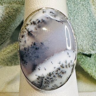 Dendritic (Dendrite) Agate Rings - Oval Adjustable Bezel Set - Sterling Silver