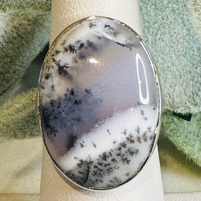 Dendritic (Dendrite) Agate Rings - Oval Adjustable Bezel Set - Sterling Silver