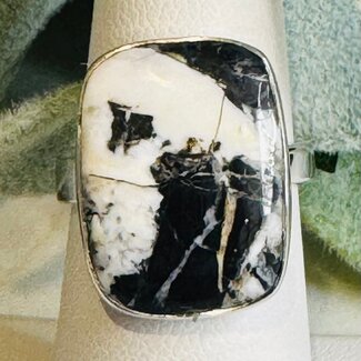 White Buffalo Turquoise Rings - Rectangle Adjustable Bezel Set - Sterling Silver