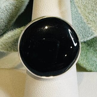 Black Onyx Rings - Round Adjustable Bezel Set - Sterling Silver