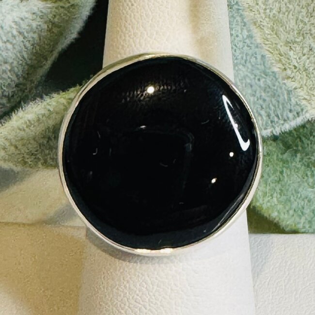 Black Onyx Rings - Round Adjustable Bezel Set - Sterling Silver