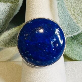 Lapis Lazuli Rings - Round Adjustable Bezel Set - Sterling Silver