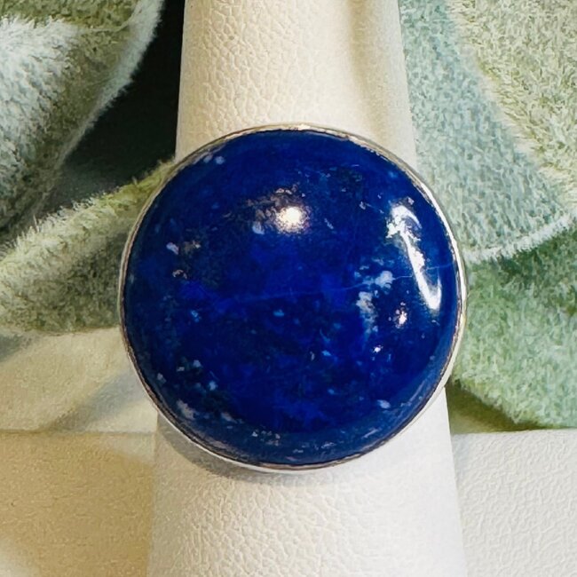 Lapis Lazuli Rings - Round Adjustable Bezel Set - Sterling Silver