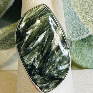 Seraphinite (Serafina Green Chlorite) Rings - 'S' Shape Adjustable Bezel Set - Sterling Silver
