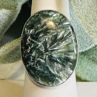 Seraphinite (Serafina Green Chlorite) Rings - Oval Adjustable Bezel Set - Sterling Silver