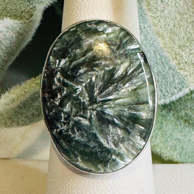 Seraphinite Rings - Oval Adjustable Bezel Set - Sterling Silver