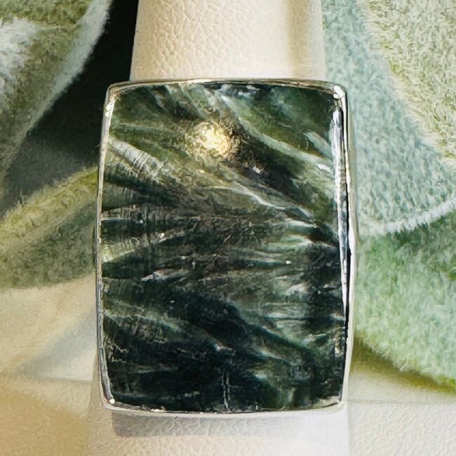 Seraphinite Rings - Rectangle Adjustable Bezel Set - Sterling Silver