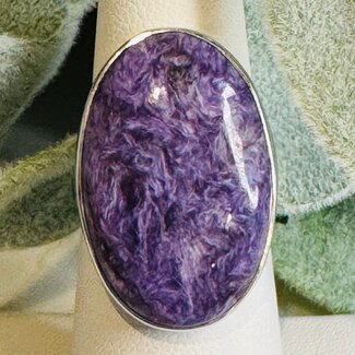 Charoite Rings - Oval Adjustable Bezel Set - Sterling Silver