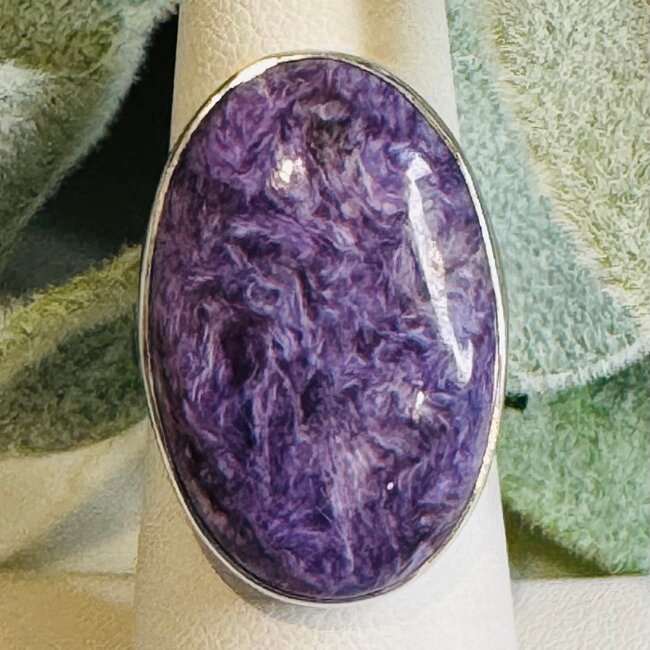 Charoite Rings - Oval Adjustable Bezel Set - Sterling Silver