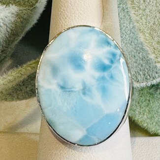 Larimar Rings -  Oval Adjustable Bezel Set - Sterling Silver