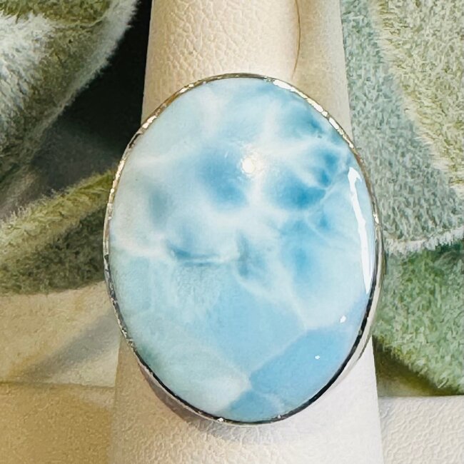 Larimar Rings -  Oval Adjustable Bezel Set - Sterling Silver