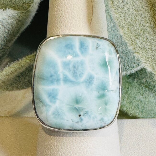 Larimar Rings -  Square Adjustable Bezel Set - Sterling Silver