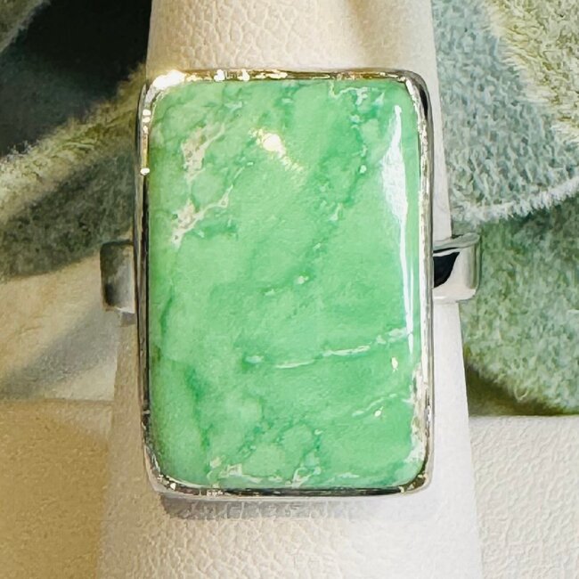 Variscite Rings -  Rectangle Adjustable Bezel Set - Sterling Silver
