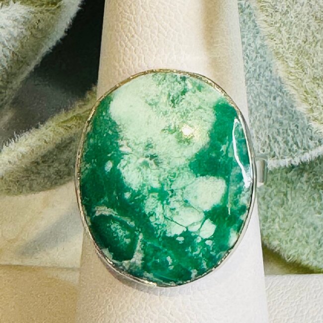 Variscite Rings -  Oval Adjustable Bezel Set - Sterling Silver