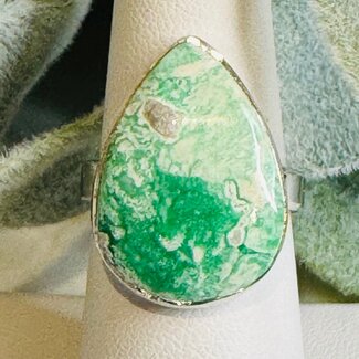 Variscite Rings -  Teardrop Pear Adjustable Bezel Set - Sterling Silver