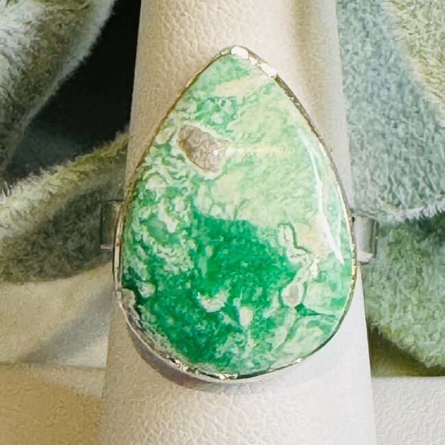 Variscite Rings -  Teardrop Pear Adjustable Bezel Set - Sterling Silver