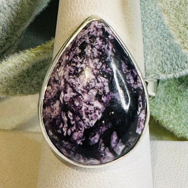 Kammererite Rings - Teardrop Pear Adjustable Bezel Set - Sterling Silver