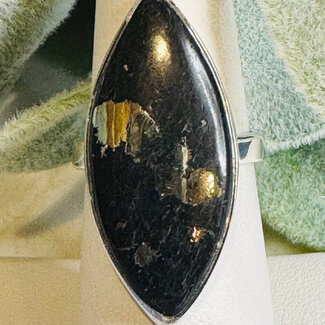 Apache Gold Pyrite Rings - Size 7 Marquise Bezel Set - Sterling Silver