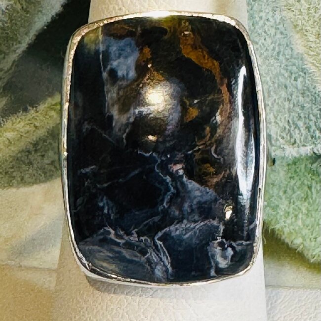 Pietersite Rings - Rectangle Adjustable Bezel Set - Sterling Silver
