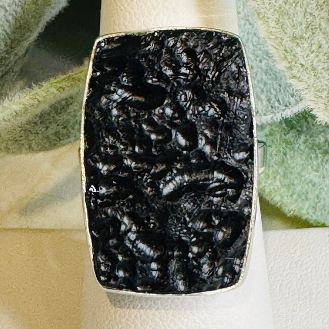 Tektite Rings - Rectangle Adjustable Bezel Set - Sterling Silver