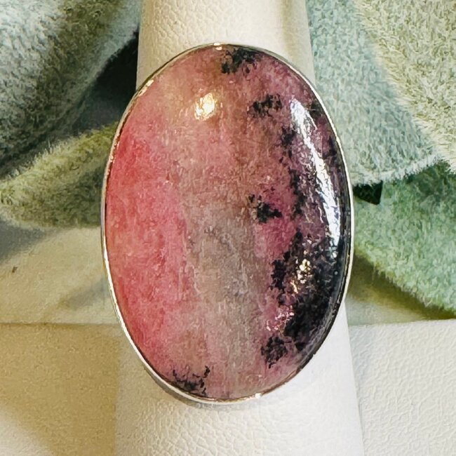 Rhodonite Rings - Oval Adjustable Bezel Set - Sterling Silver