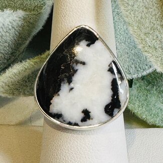 Zebra Agate Rings - Teardrop Pear Adjustable Bezel Set - Sterling Silver