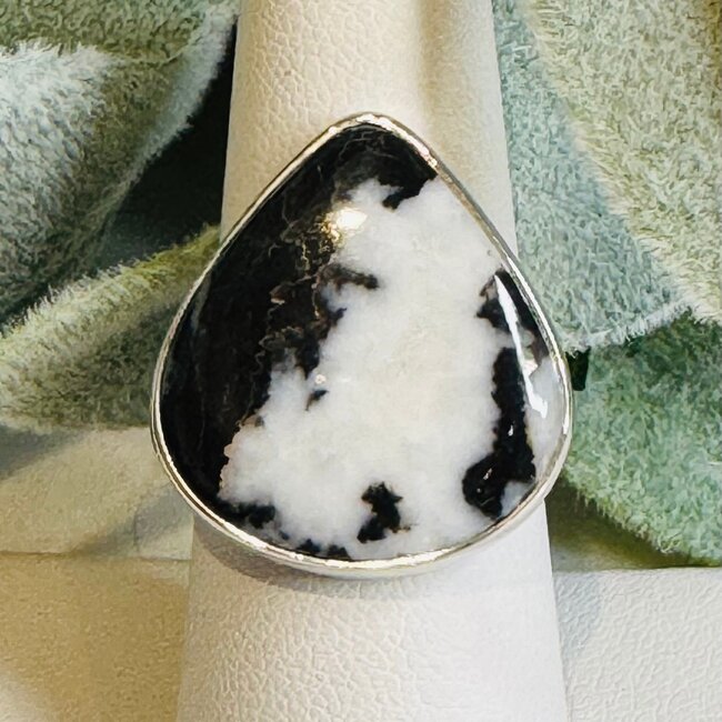 Zebra Agate Rings - Teardrop Pear Adjustable Bezel Set - Sterling Silver