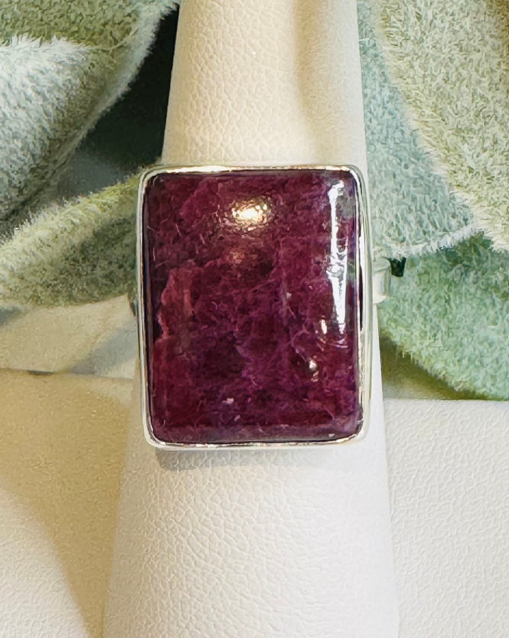 Deep Ruby Zoisite Rings - Rectangle Adjustable Bezel Set - Sterling ...