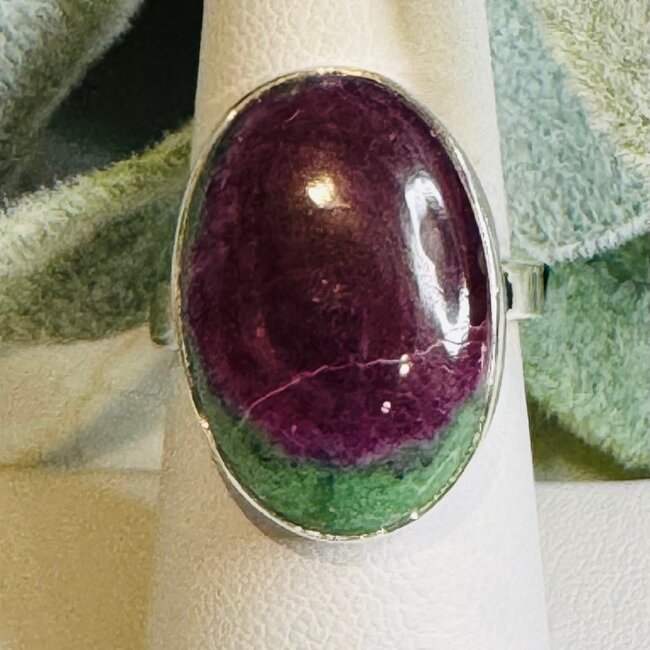 Deep Ruby Zoisite Rings - Oval Adjustable Bezel Set - Sterling Silver