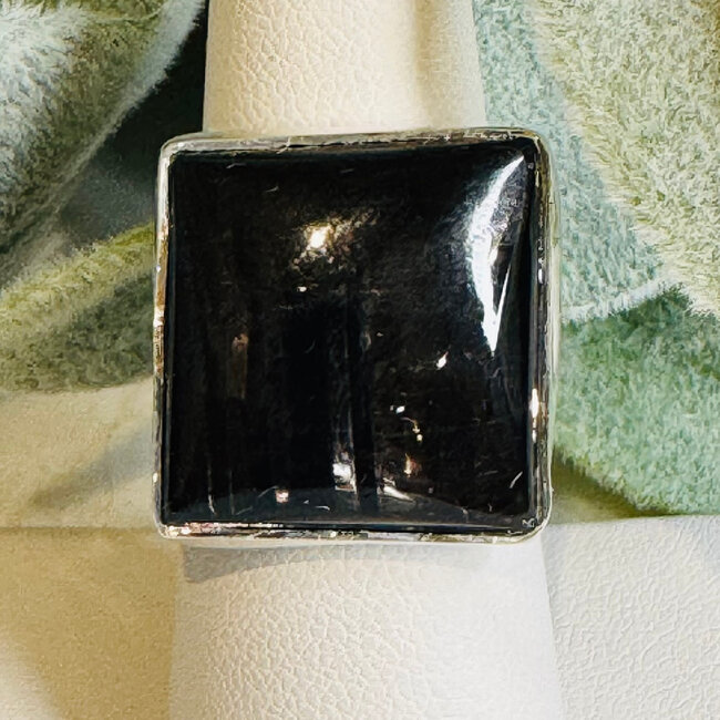 Hypersthene Rings - Sqaure Adjustable Bezel Set - Sterling Silver