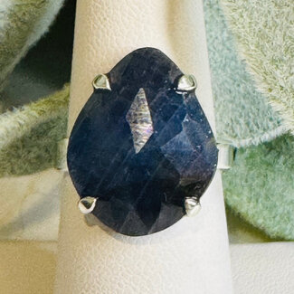 Blue Sapphire Rings - Teardrop Pear Adjustable Faceted Prong - Sterling Silver