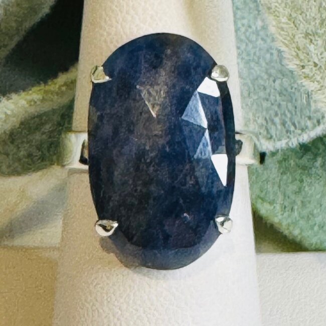 Blue Sapphire Rings - Oval Adjustable Faceted - Sterling Silver